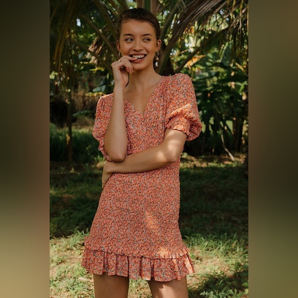 Faithfull the Brand Margherita Smocked Floral Mini Dress, Size 4 - Picture 1 of 15